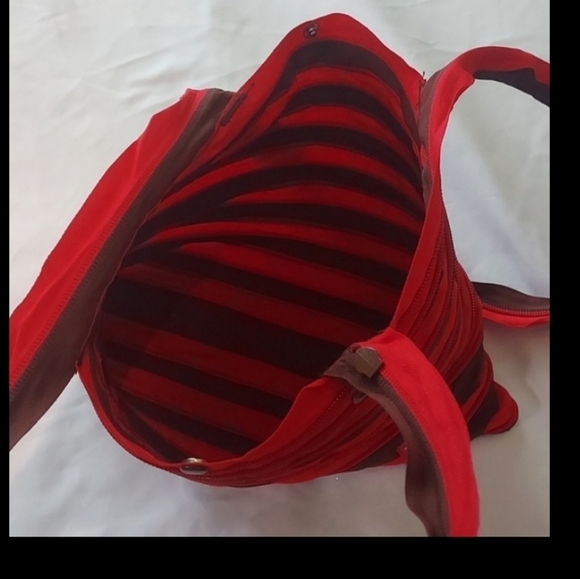 Zip It Cabana Medium 2 Handle Zipper Reusable Tote Bag Fuschia and Dark B… - Picture 8 of 16